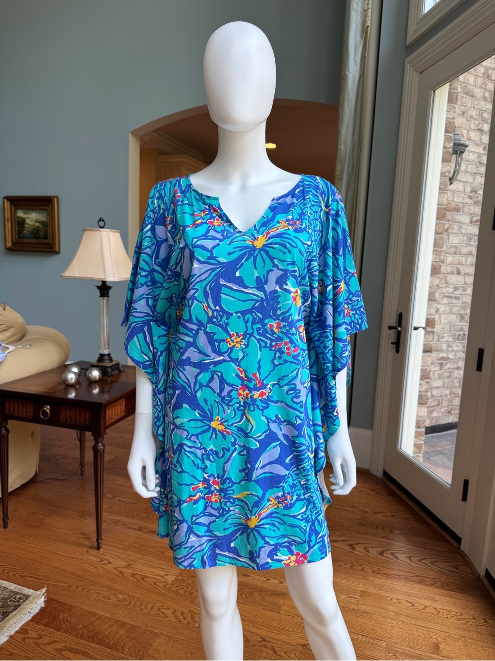 Women’s Blue Floral V-Neck Swim Cover-Up